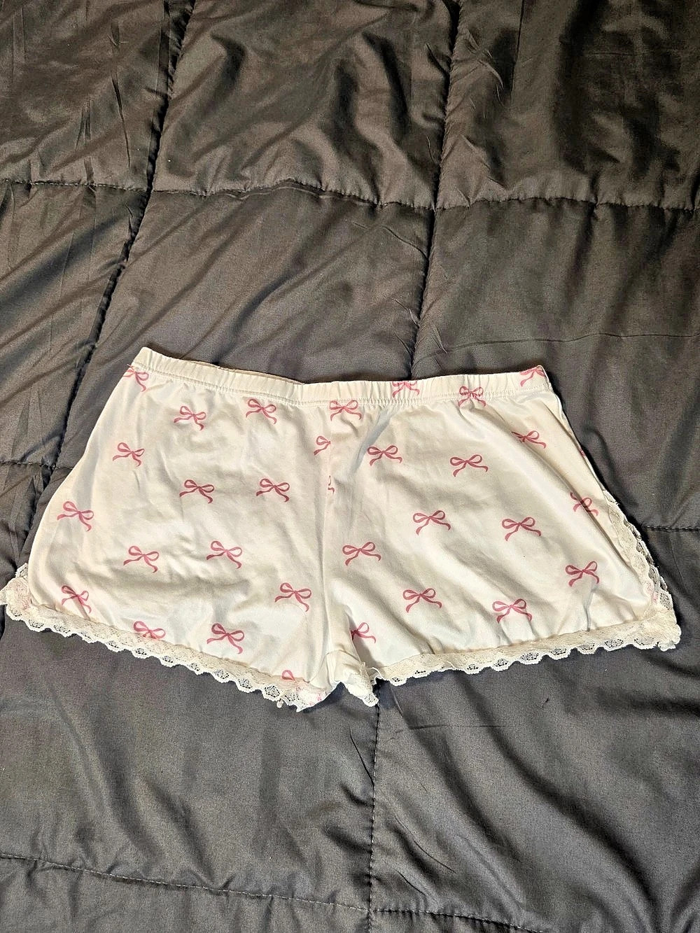 Bow Print Lace Trim Sleep Shorts
